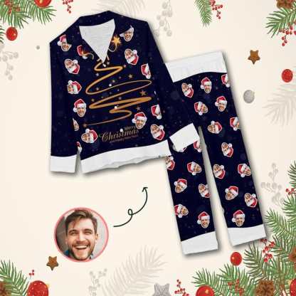 FacePajamas Pajama XS Custom Husband Face Pajamas Christmas Light Sleepwear Personalized Women's Long Pajama Set