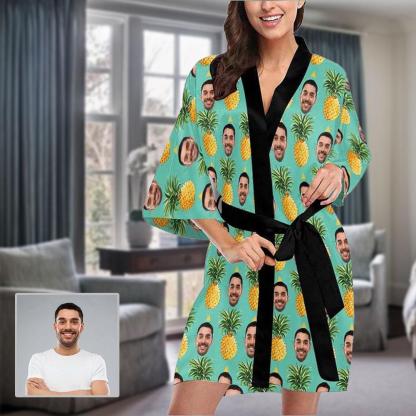 FacePajamas Pajama XS Custom Husband Face Pineapple Women's Summer Short Pajamas Personalized Photo Pajamas Kimono Robe