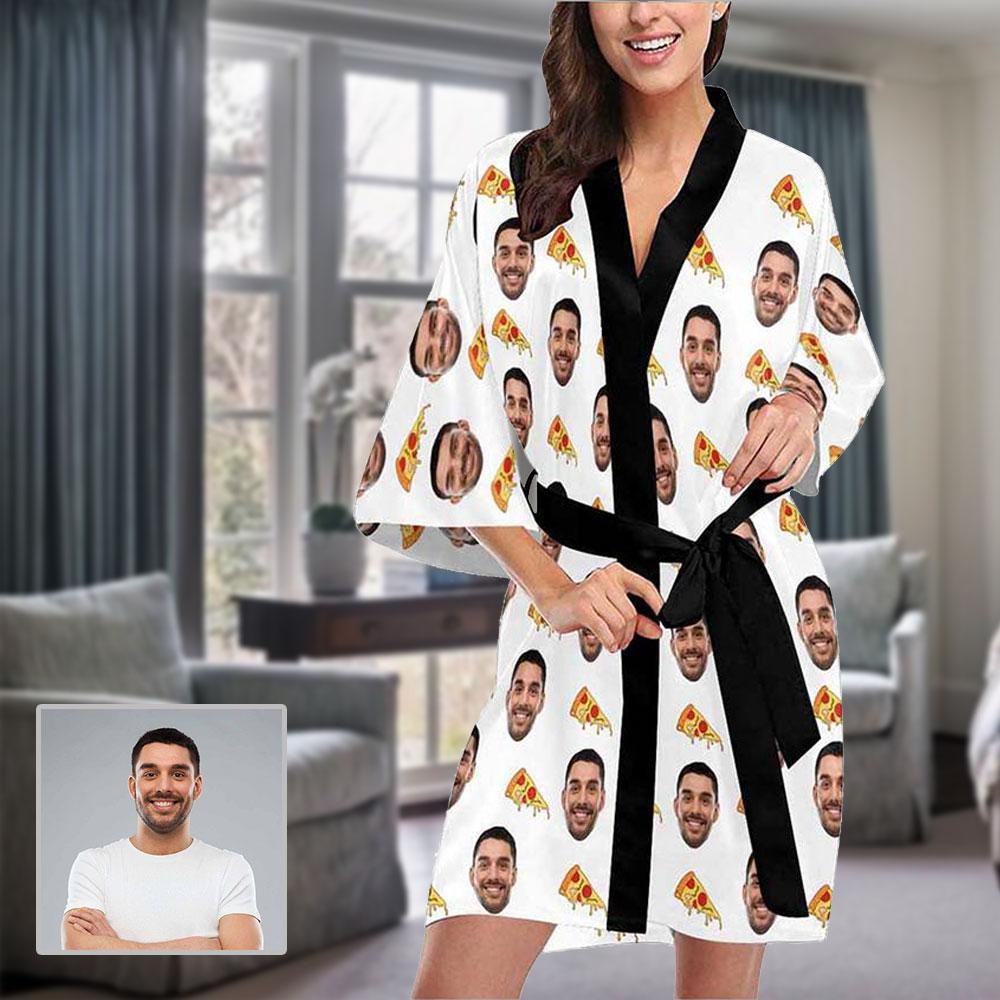 FacePajamas Pajama XS Custom Husband Face Pizza Women's Summer Short Sleepwear Funny Personalized Photo Pajamas Kimono Robe