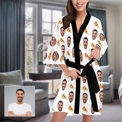 FacePajamas Pajama XS Custom Husband Face Pizza Women's Summer Short Sleepwear Funny Personalized Photo Pajamas Kimono Robe