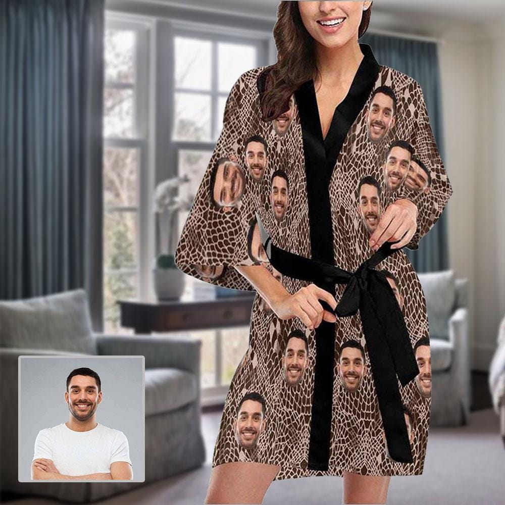 FacePajamas Pajama XS Custom Husband Face Snake Pattern Women's Summer Short Pajamas Funny Personalized Photo Pajamas Kimono Robe