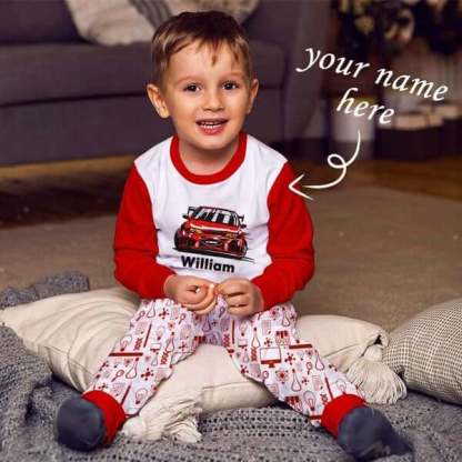 FacePajamas pajama XS Custom Name Car Red Boys Pajamas Kids Sleepwear Girls Pjs Personalized Kids Long Sleeve Pajamas Set