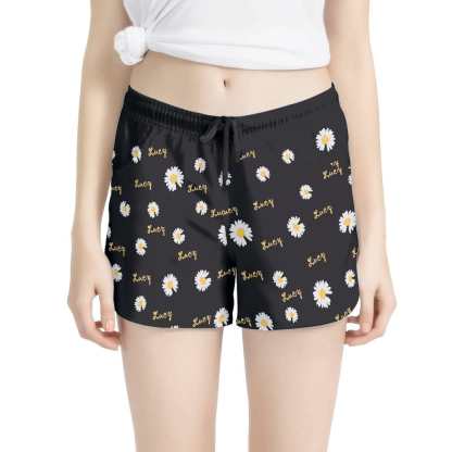 FacePajamas Pajama Pants XS Custom Name Women's Pajama Shorts Personalized Daisy Sleepwear Shorts
