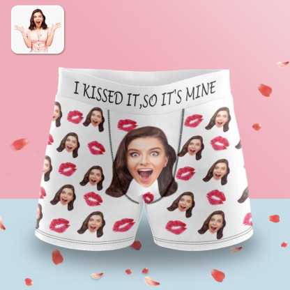 FacePajamas Men Underwear XS Custom Waistband Boxer Briefs I Kissed It Girlfriend Personalized Face Design Underwear for Men Valentine's Day Gift