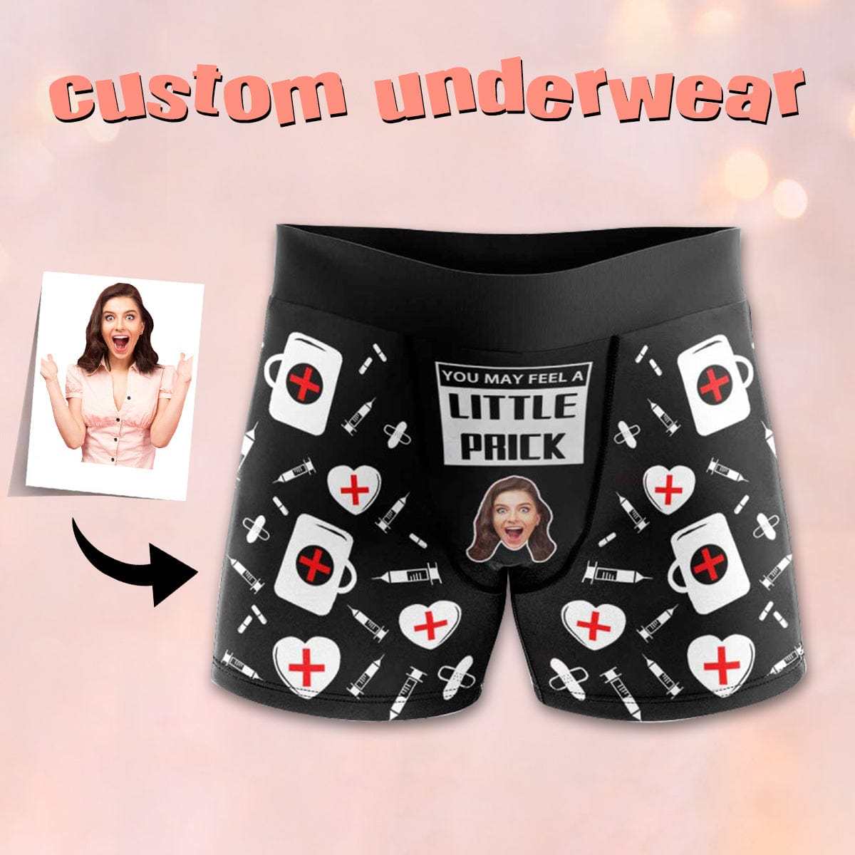 FacePajamas Men Underwear XS Custom Waistband Boxer Briefs Men's Personalized You May Feel A Little Prick Underwear with Custom Text