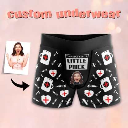 FacePajamas Men Underwear XS Custom Waistband Boxer Briefs Men's Personalized You May Feel A Little Prick Underwear with Custom Text