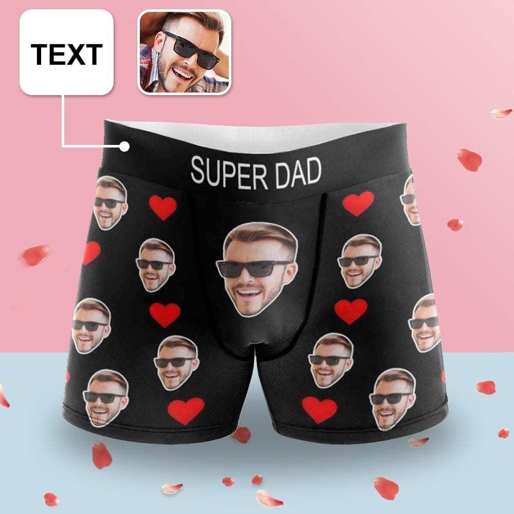 FacePajamas Men Underwear XS Custom Waistband Boxer Briefs My Super Dad Personalized Face&Text Design Underwear Father's Day Gift for Him