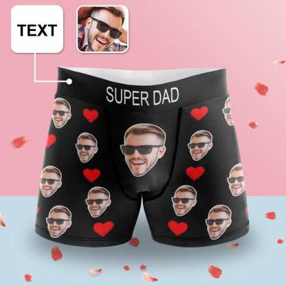 FacePajamas Men Underwear XS Custom Waistband Boxer Briefs My Super Dad Personalized Face&Text Design Underwear Father's Day Gift for Him