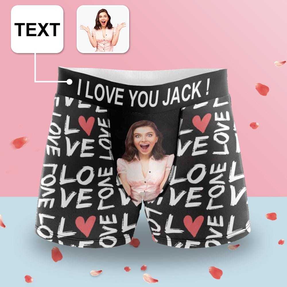 FacePajamas Men Underwear XS Custom Waistband Boxer Briefs Our Love Story Personalized Photo&Text Design Funny Underwear for Men Gift