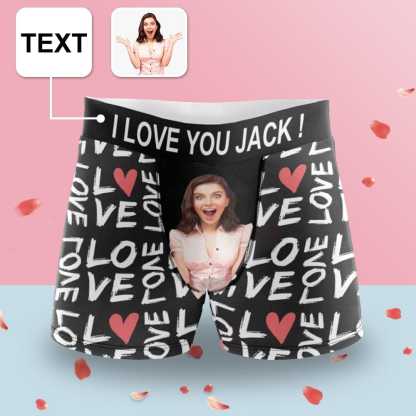 FacePajamas Men Underwear XS Custom Waistband Boxer Briefs Our Love Story Personalized Photo&Text Design Funny Underwear for Men Gift