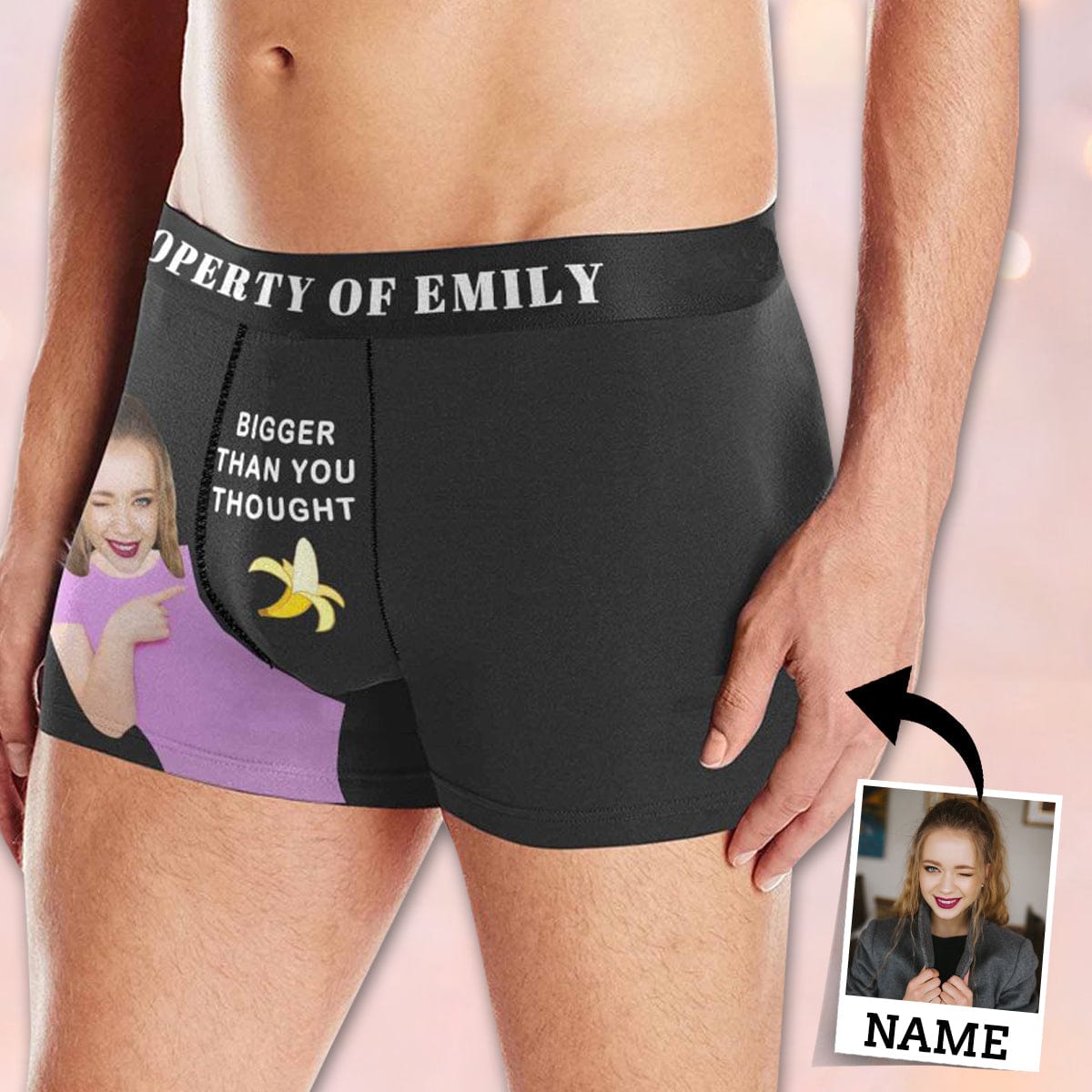 FacePajamas Men Underwear XS Custom Waistband Boxer Briefs Personalized Bigger Than You Thought Underwear with Custom Text