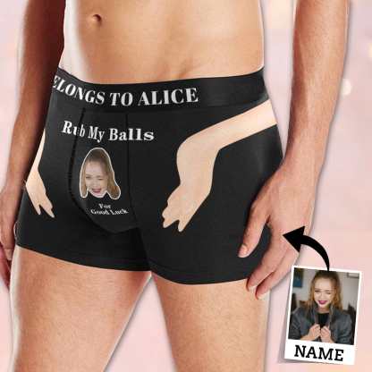 FacePajamas Men Underwear XS Custom Waistband Boxer Briefs Personalized Rub My Balls Underwear with Custom Text