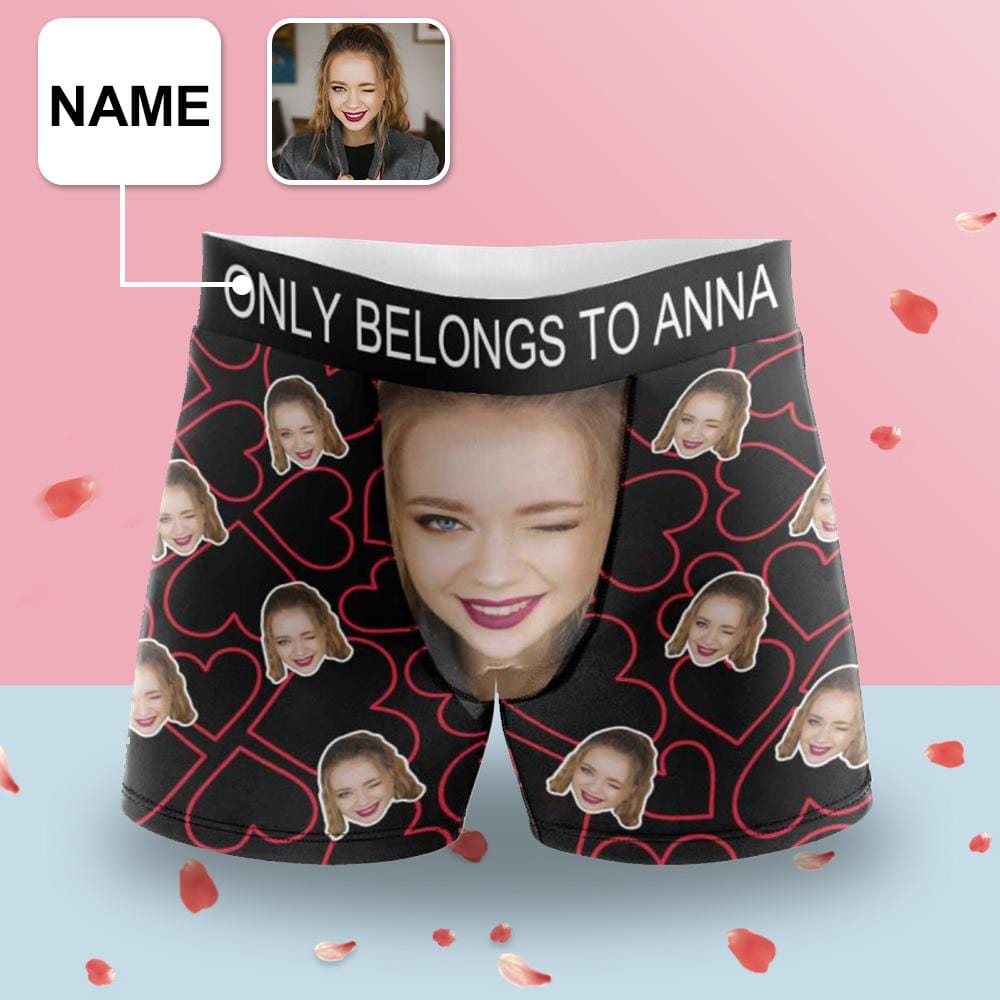 FacePajamas Men Underwear XS Custom Waistband Boxer Only Belong To Me Personalized Face&Name Design Underwear for Men The Best Gifts