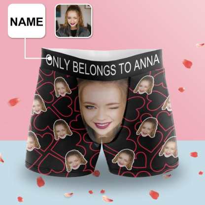FacePajamas Men Underwear XS Custom Waistband Boxer Only Belong To Me Personalized Face&Name Design Underwear for Men The Best Gifts