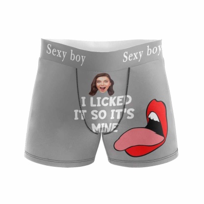 FacePajamas Men Underwear XS / Gray Boxer Briefs with Custom Waistband Custom Girlfriend Face Sexy Boy Men's Underwear