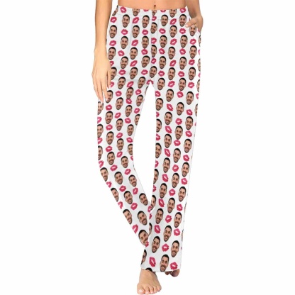 FacePajamas Pajama XS / Pants Custom Boyfriend Face Pajamas Red Lips Sleepwear Personalized Women's Long Pajama Shirt&Pants