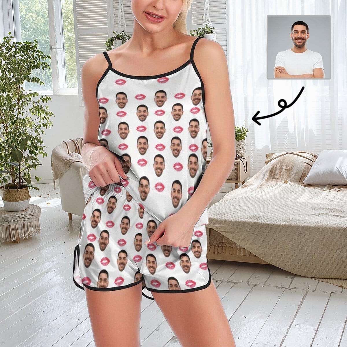FacePajamas Pajama XS Persona ised Ladies Pajamas Sexy Red Lips Sleepwear Custom Women's Sexy Cami Pajama Set Honeymoon Anniversary Gift