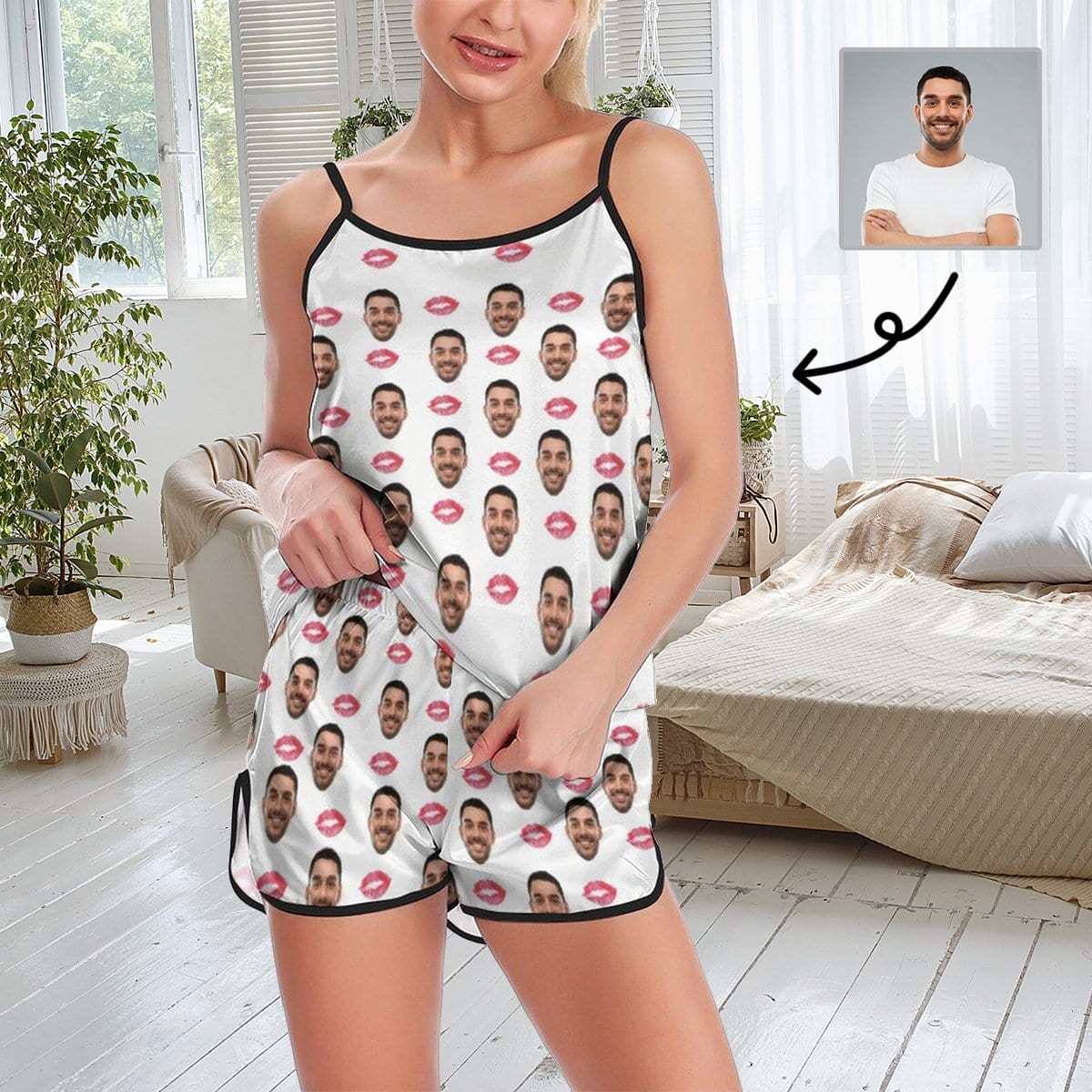 FacePajamas Pajama XS Persona ised Ladies Pajamas Sexy Red Lips Sleepwear Custom Women's Sexy Cami Pajama Set Honeymoon Anniversary Gift