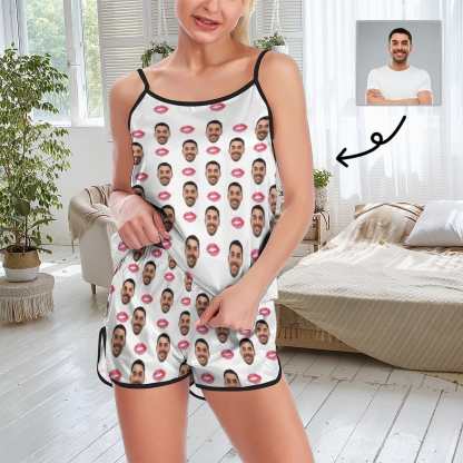 FacePajamas Pajama XS Persona ised Ladies Pajamas Sexy Red Lips Sleepwear Custom Women's Sexy Cami Pajama Set Honeymoon Anniversary Gift