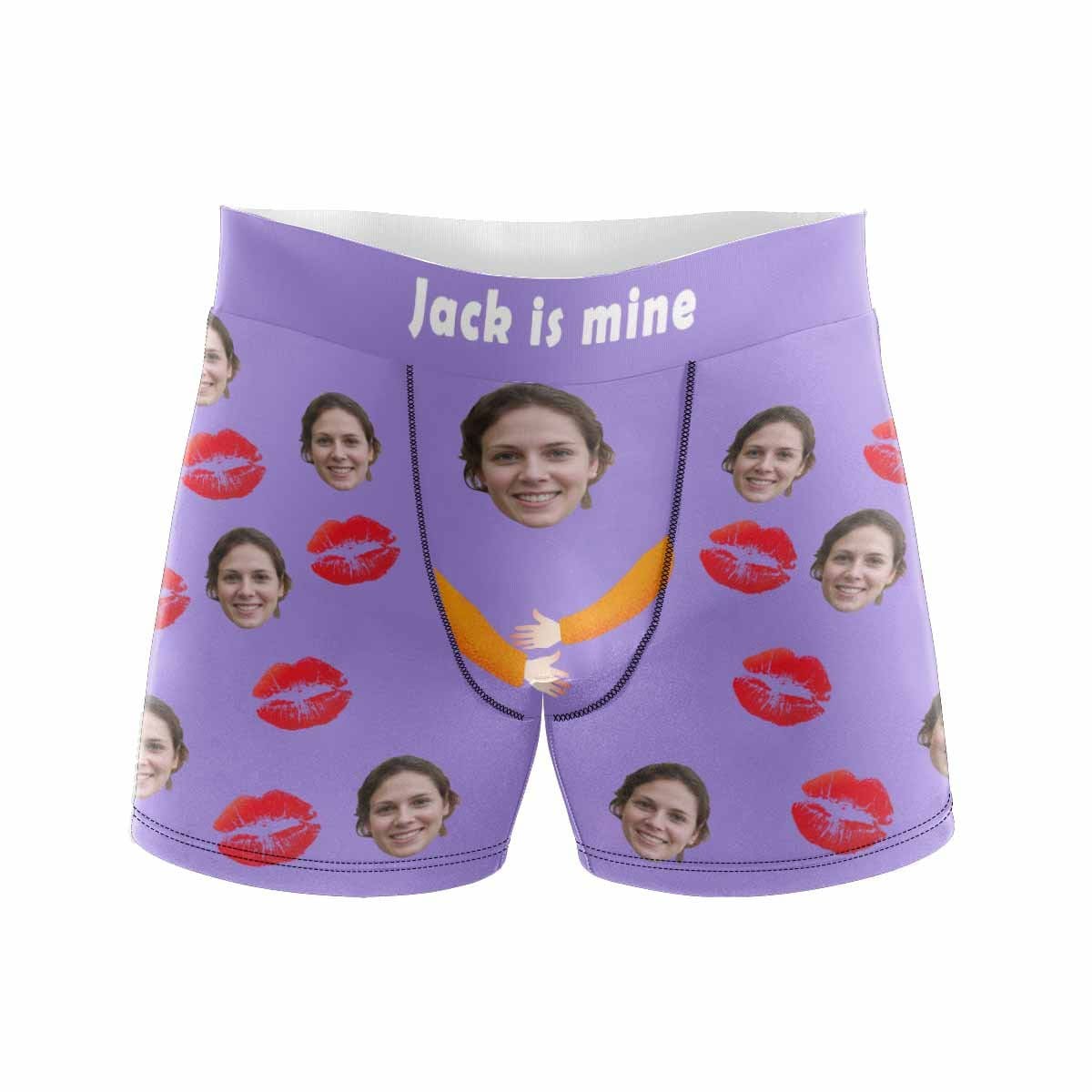 FacePajamas Men Underwear XS / Purple Boxer Briefs with Custom Waistband Men's Custom Face&Name Hug Lip Underwear