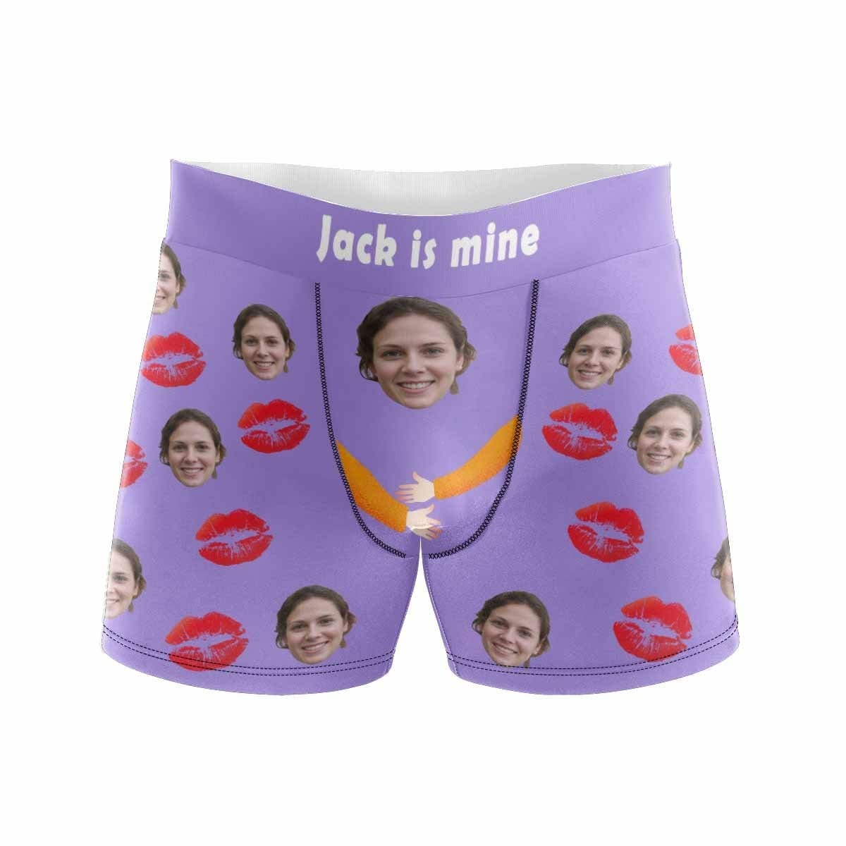FacePajamas Men Underwear XS / Purple Boxer Briefs with Custom Waistband Men's Custom Face&Name Hug Lip Underwear