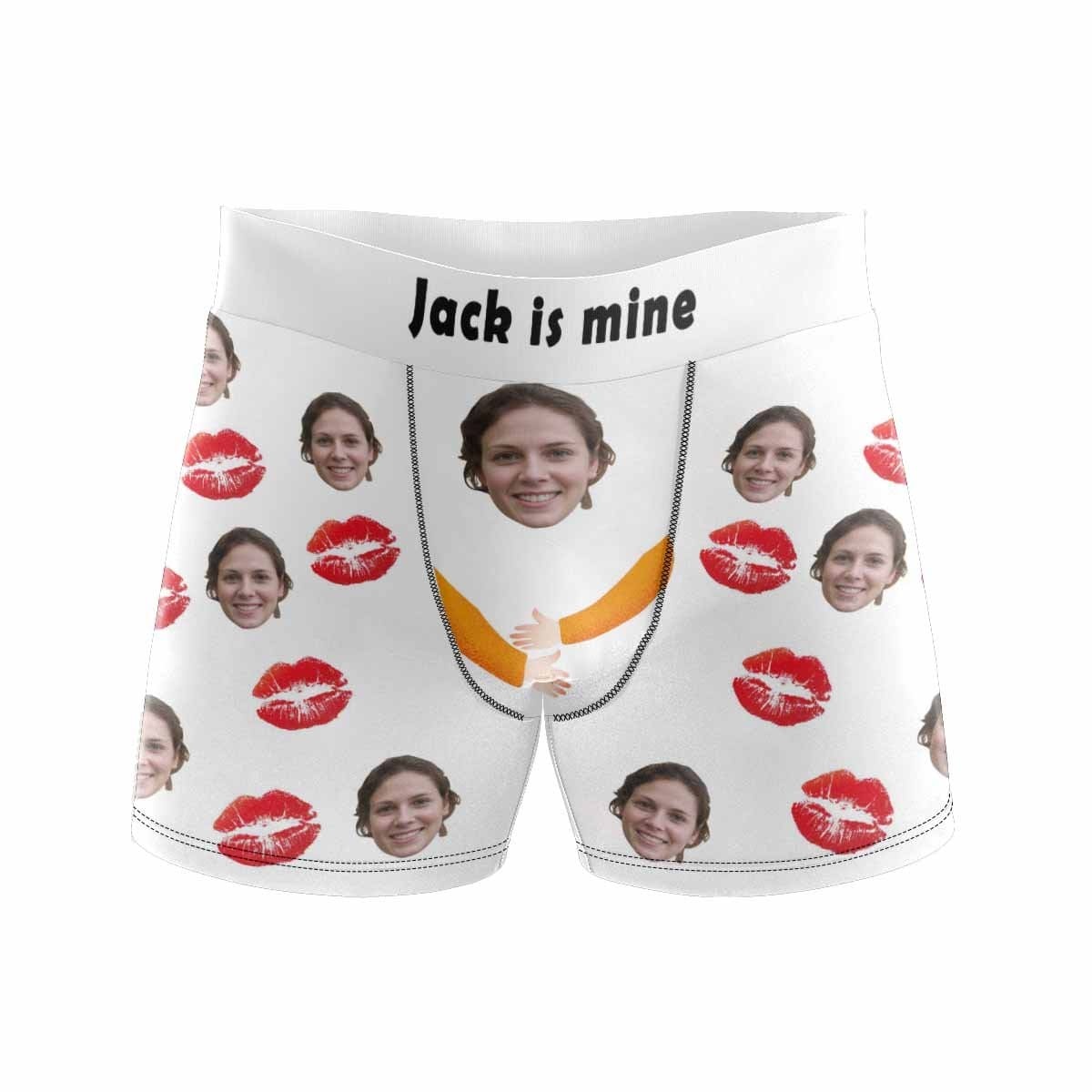 FacePajamas Men Underwear XS / White Boxer Briefs with Custom Waistband Men's Custom Face&Name Hug Lip Underwear