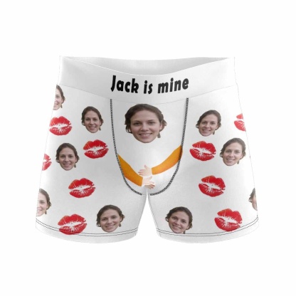 FacePajamas Men Underwear XS / White Boxer Briefs with Custom Waistband Men's Custom Face&Name Hug Lip Underwear