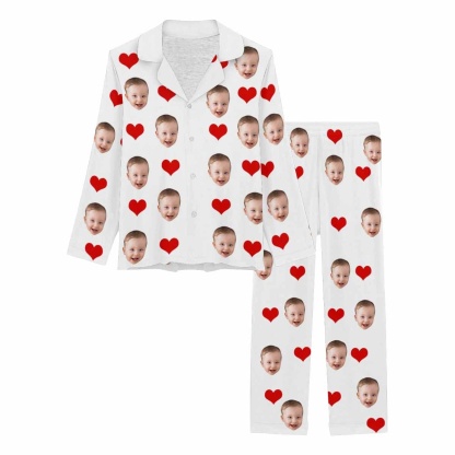 FacePajamas Pajama XS / White Custom Baby Face Pajamas Heart Sleepwear Personalized Women's Slumber Party Long Pajama Set