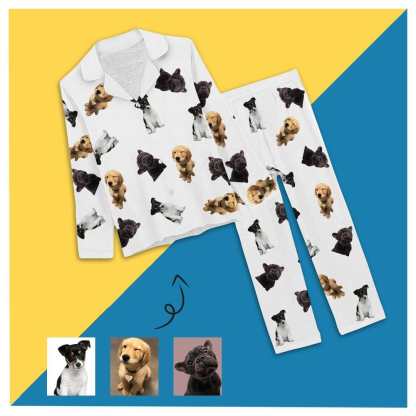 FacePajamas Pajama XS / White Custom Pet Dog Photos Solid Color Sleepwear Personalized Women's Slumber Party Long Pajama Set