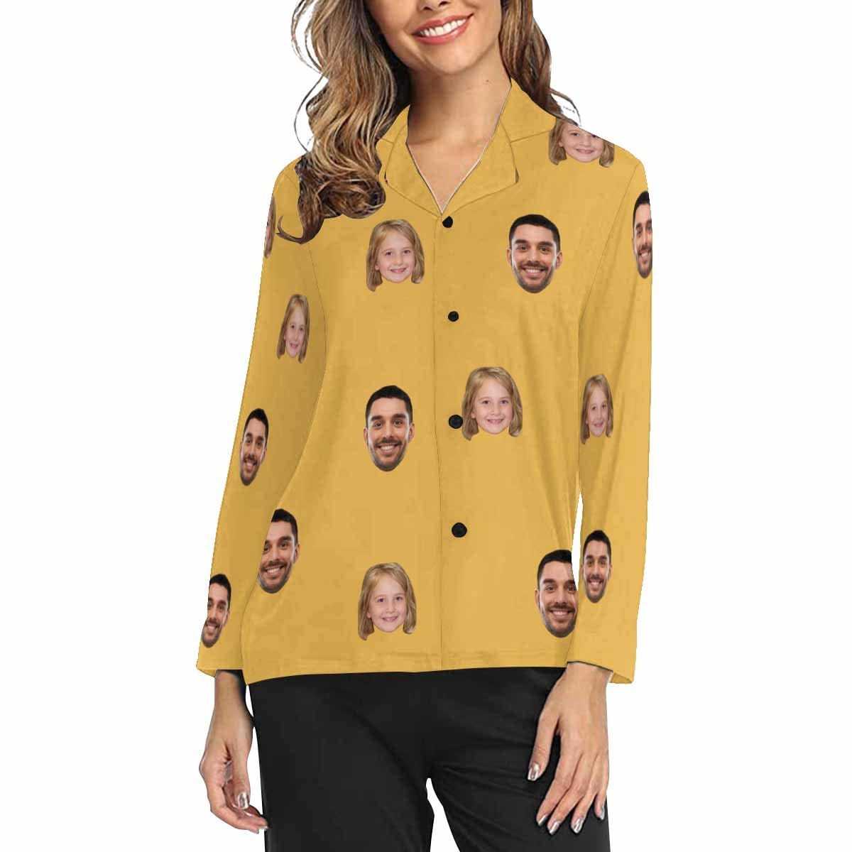FacePajamas Pajama Yellow Shirt / XS Custom My Family Face Nightwear Personalized Women's Slumber Party Long Pajama Shirt&Pants