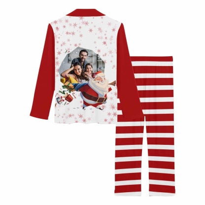 YesCustom Pajama Custom Photo Santa Claus Red Couple Matching Pajamas Personalized Photo Loungewear Set Sleepwear For Christmas