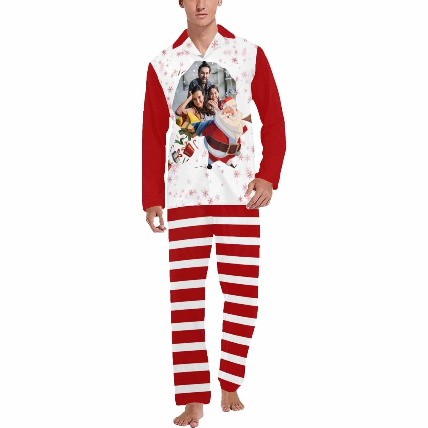 YesCustom Pajama Custom Photo Santa Claus Red Couple Matching Pajamas Personalized Photo Loungewear Set Sleepwear For Christmas