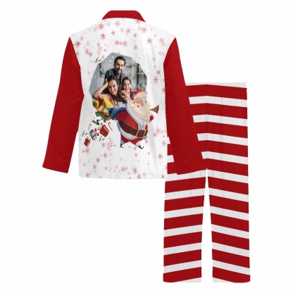 YesCustom Pajama Custom Photo Santa Claus Red Couple Matching Pajamas Personalized Photo Loungewear Set Sleepwear For Christmas