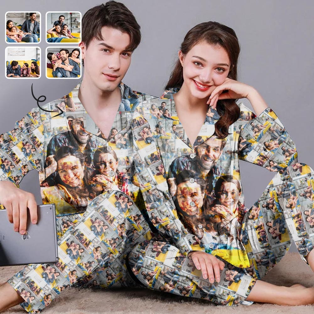 YesCustom Pajama Custom Photos Couple Matching Pajamas Personalized Photo Loungewear Set Sleepwear For Men Women