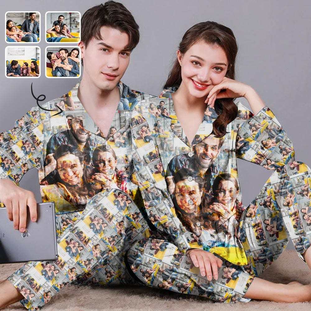 YesCustom Pajama Custom Photos Couple Matching Pajamas Personalized Photo Loungewear Set Sleepwear For Men Women