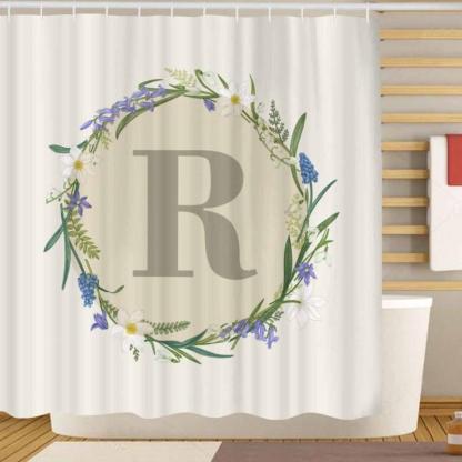 YesCustom Shower Curtain One Size Custom Initials Monogram Wreath Shower Curtain 72" x72"