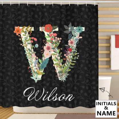 YesCustom Shower Curtain One Size Custom Name&Initials Monogram Flower Shower Curtain 72"x72"