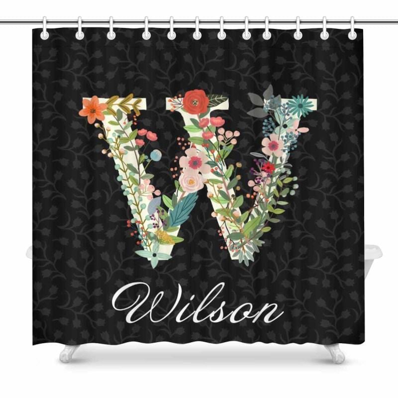 YesCustom Shower Curtain One Size Custom Name&Initials Monogram Flower Shower Curtain 72"x72"