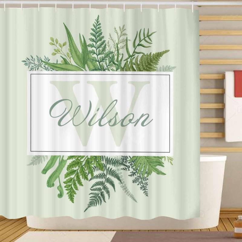YesCustom Shower Curtain One Size Custom Name&Initials Monogram Spring Greenery Shower Curtain 72" x72"