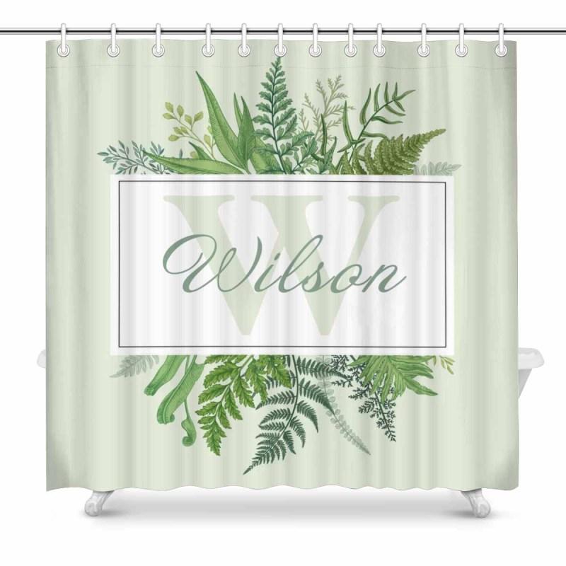 YesCustom Shower Curtain One Size Custom Name&Initials Monogram Spring Greenery Shower Curtain 72" x72"