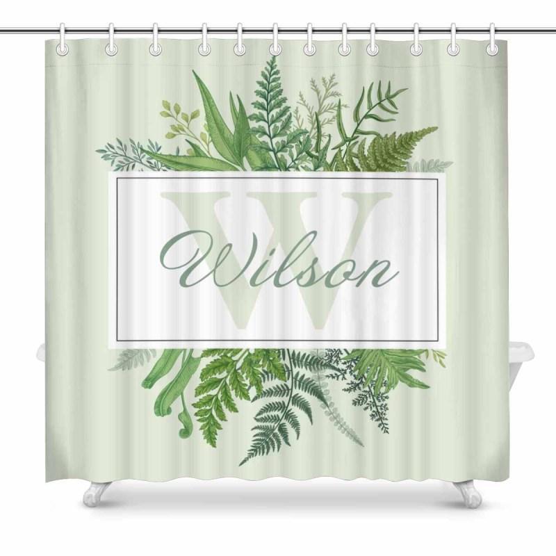 YesCustom Shower Curtain One Size Custom Name&Initials Monogram Spring Greenery Shower Curtain 72" x72"