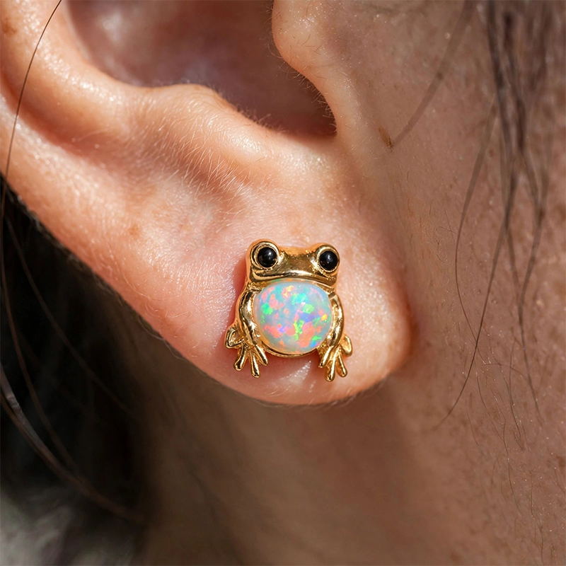 Opal Frog Charm Earrings