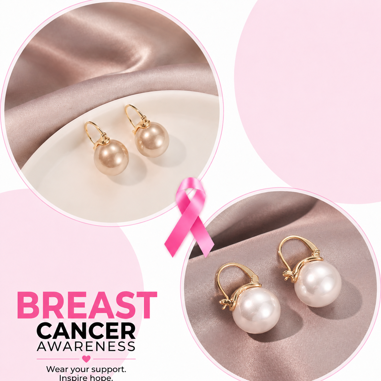 Support Breast Cancer Awareness | Blooming Pearl Basket Earrings |  Buy 1 Pair Get 1 Pair FREE Today