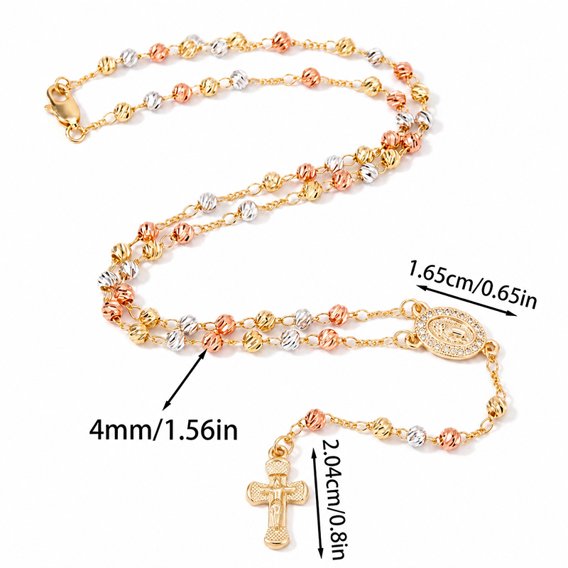Gold Virgin Mary Rosary Cross Necklace