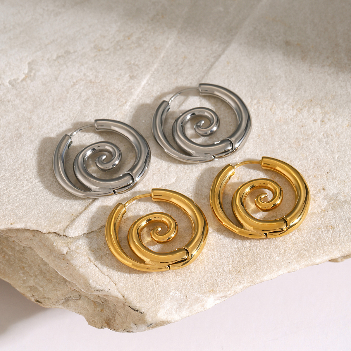 Boho & hippie stainless steel spiral hoop earrings