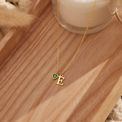 Delicate heart-shaped birthstone letter necklace