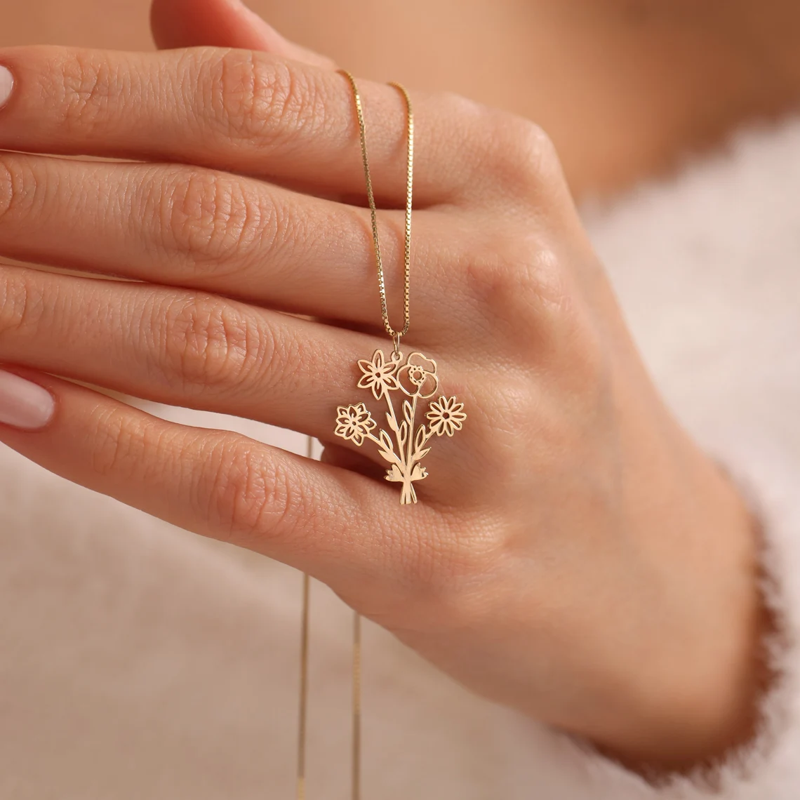 Dainty Birth Flower Necklace, Personalized Gift BF-2