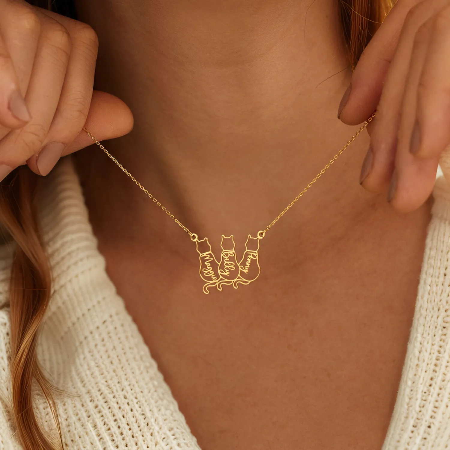 Personalized Feline Family Name Necklace