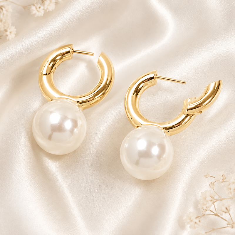Support Breast Cancer Awareness | Golden Arc Pearl Earrings  |  Buy 1 Pair Get 1 Pair FREE Today
