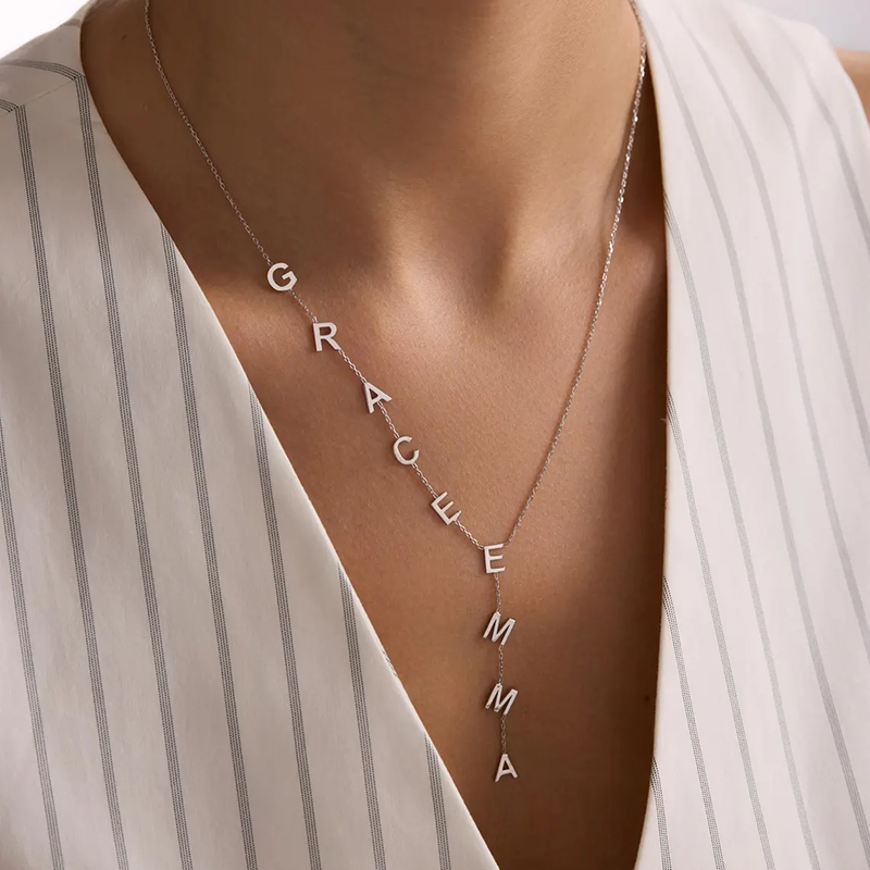 Lariat Initial Necklace, Custom Drop Name Necklace